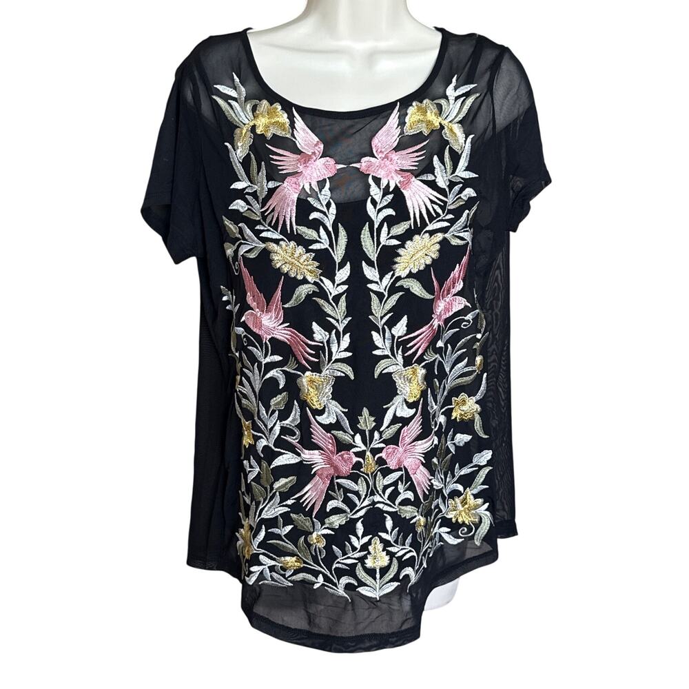 Chelsea & Theodore Black Medh Embroidered Blouse with Cami S NWT